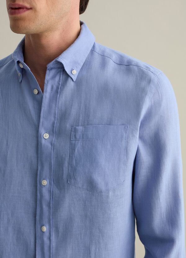 Ovs Camicia Regular Fit In Lino Con Tasca