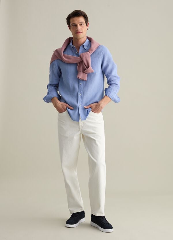 Ovs Camicia regular fit in lino con tasca