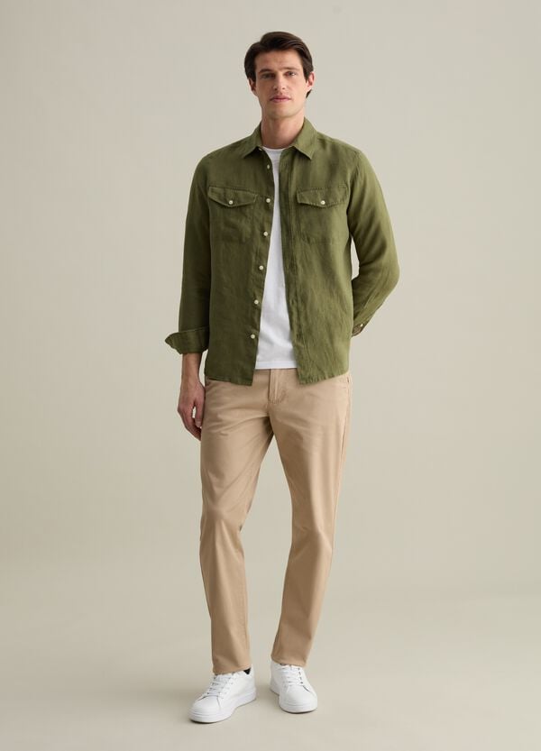Ovs Camicia regular fit in lino con tasche