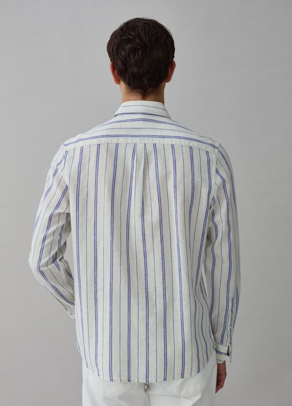 Ovs Camicia Regular Fit In Lino E Cotone A Righe
