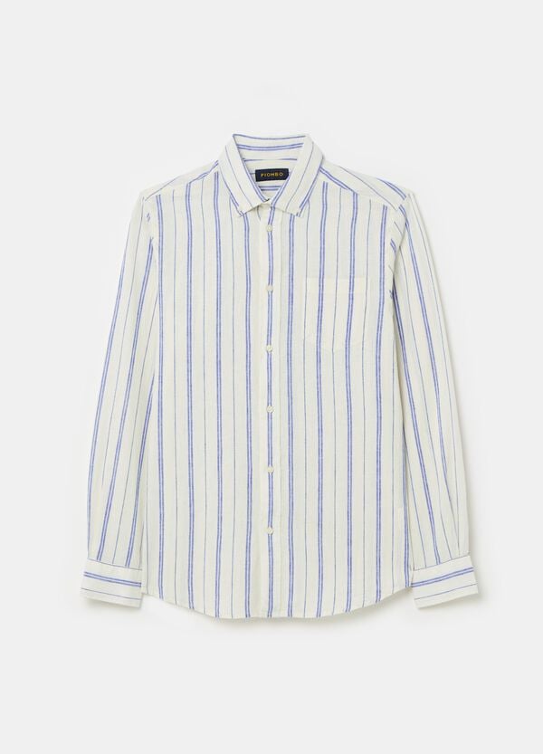 Ovs Camicia Regular Fit In Lino E Cotone A Righe
