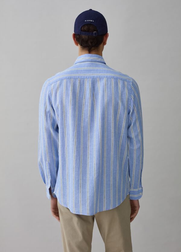 Ovs Camicia Regular Fit In Lino E Cotone A Righe