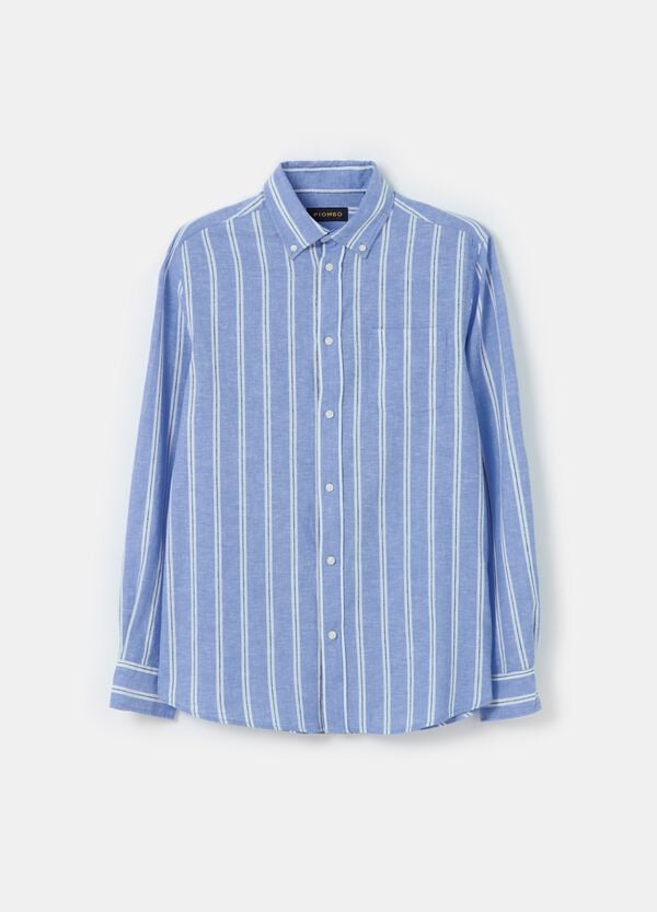 Ovs Camicia Regular Fit In Lino E Cotone A Righe