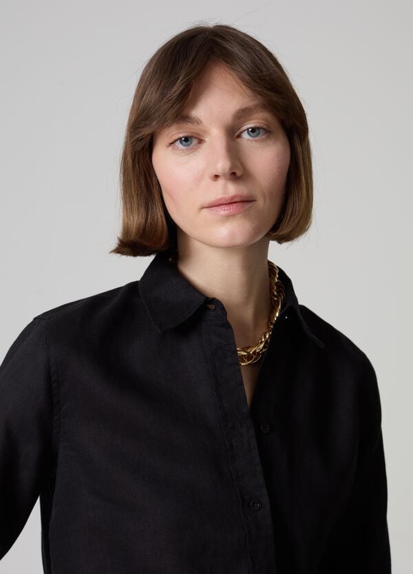 Ovs Camicia Relaxed Fit In Lino Tinta Unita