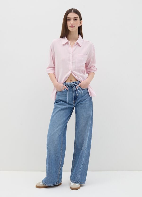 Ovs Camicia rosa a righe in cotone e lino