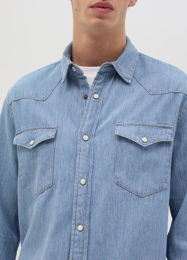 Ovs Camicia Western In Denim Con Bottoni Perlati