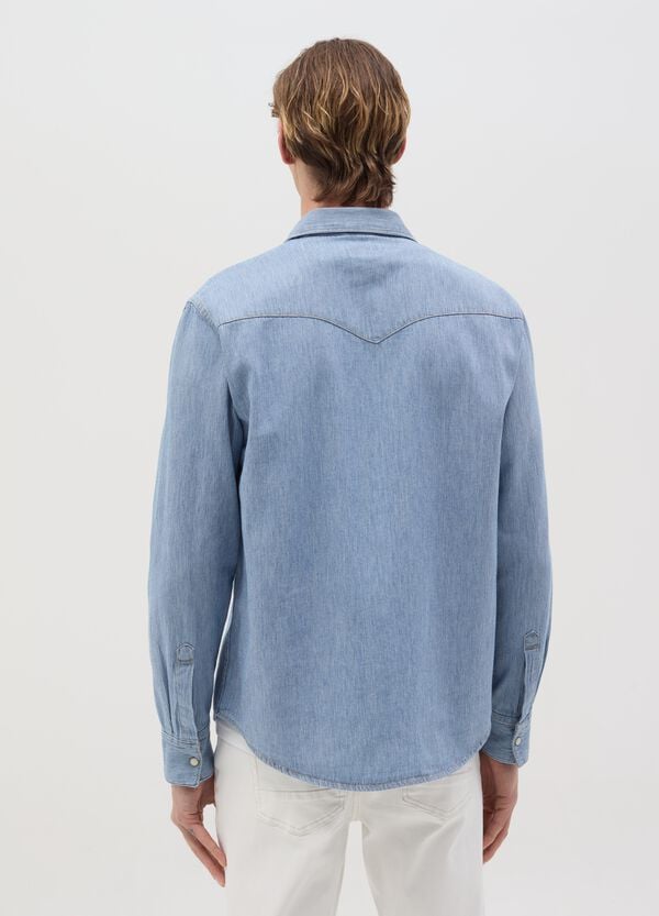 Ovs Camicia Western In Denim Con Bottoni Perlati