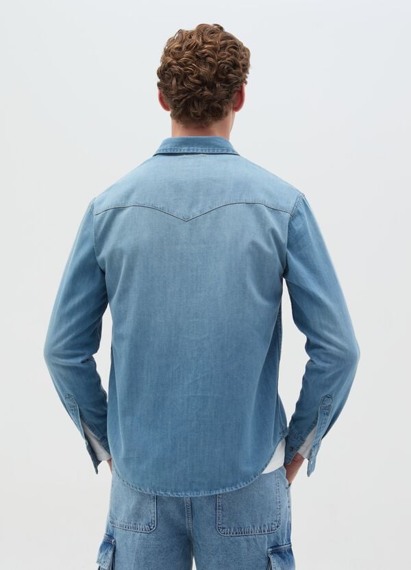Ovs Camicia Western In Denim Con Bottoni Perlati