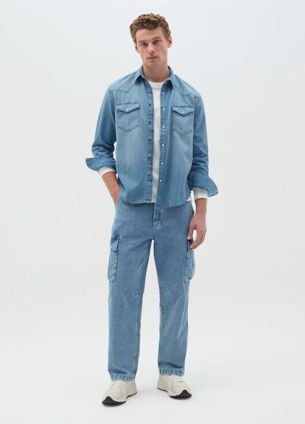 Ovs Camicia western in denim con bottoni perlati