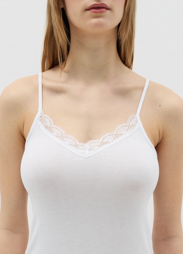 Ovs Canotta Intima Scollo A V Con Pizzo