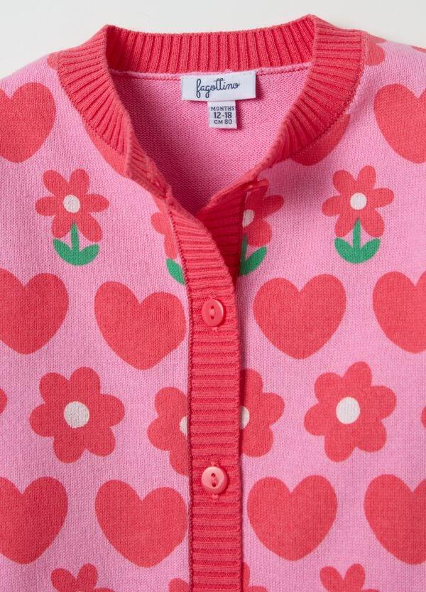 Ovs Cardigan Con Disegno Fiori E Cuori All-over