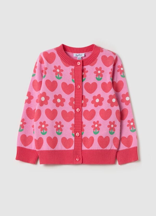 Ovs Cardigan con disegno fiori e cuori all-over