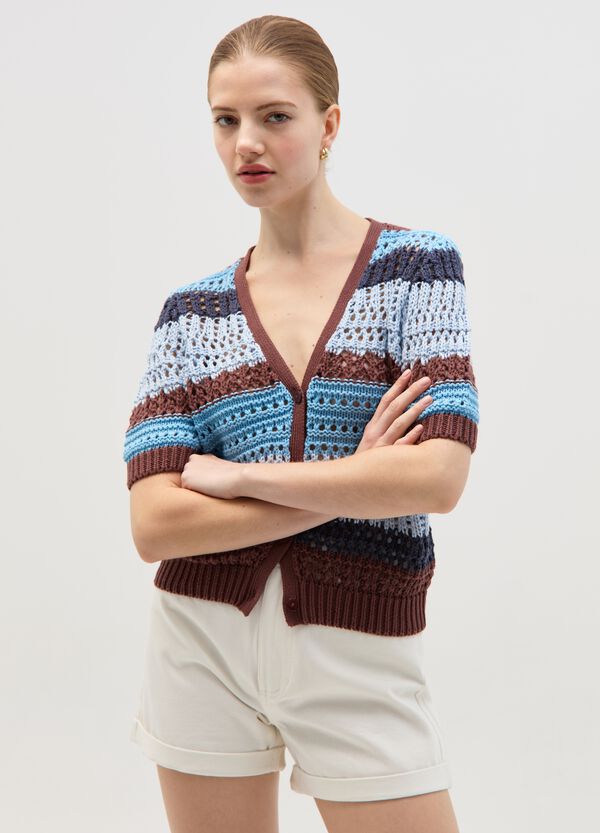 Ovs Cardigan Crochet A Righe Con Maniche Corte