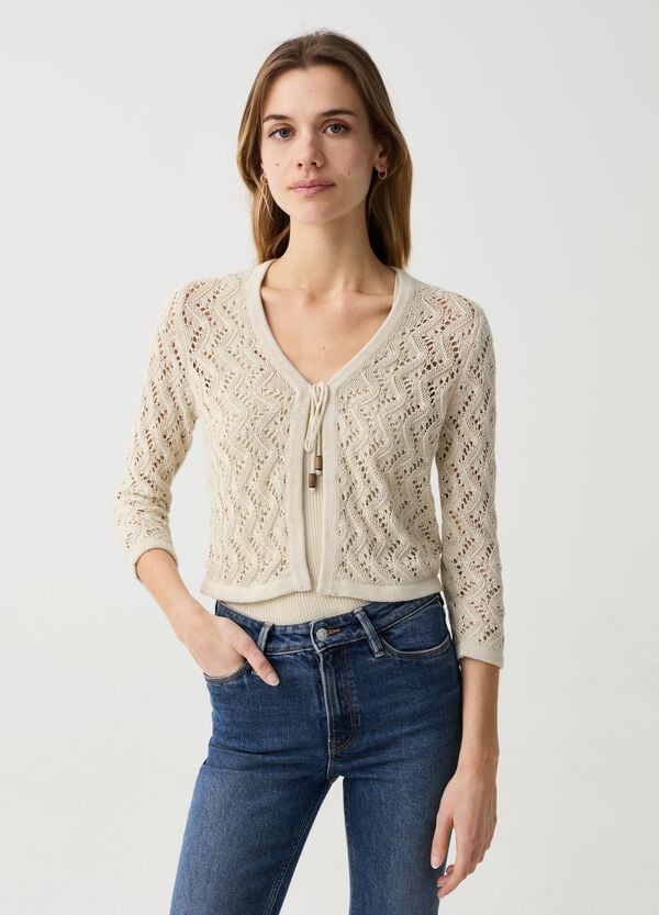 Ovs Cardigan Cropped Crochet In Lurex