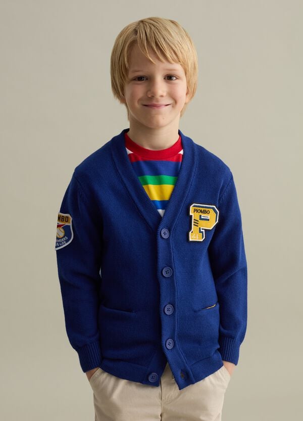 Ovs Cardigan in cotone con scollo a V e patch logo