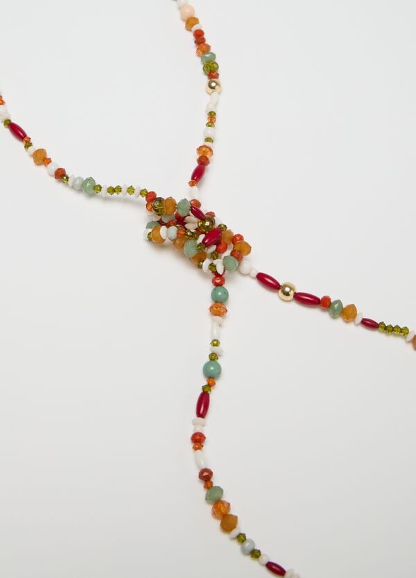 Ovs Collana Lunga Rossa E Verde Di Pietre