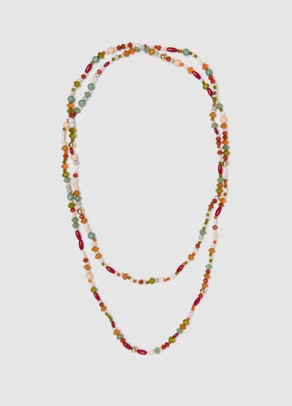 Ovs Collana lunga rossa e verde di pietre