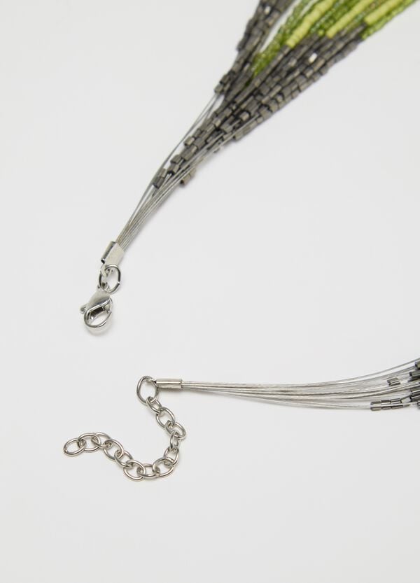 Ovs Collana Multifilo Grigio Verde Con Perline