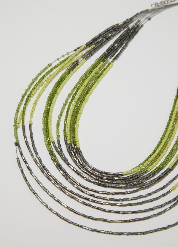 Ovs Collana Multifilo Grigio Verde Con Perline