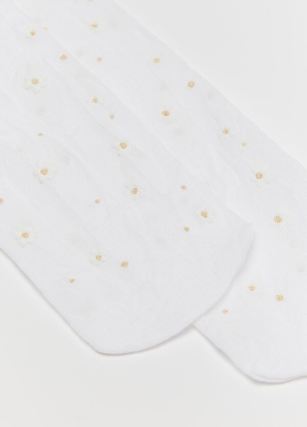 Ovs Collant Con Fiorellini Glitter Bianco