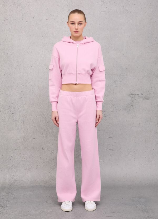 Ovs Crop Cargo Zip Hoodie Light Pink