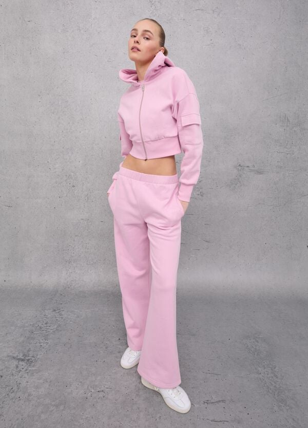 Ovs Crop Cargo Zip Hoodie Light Pink