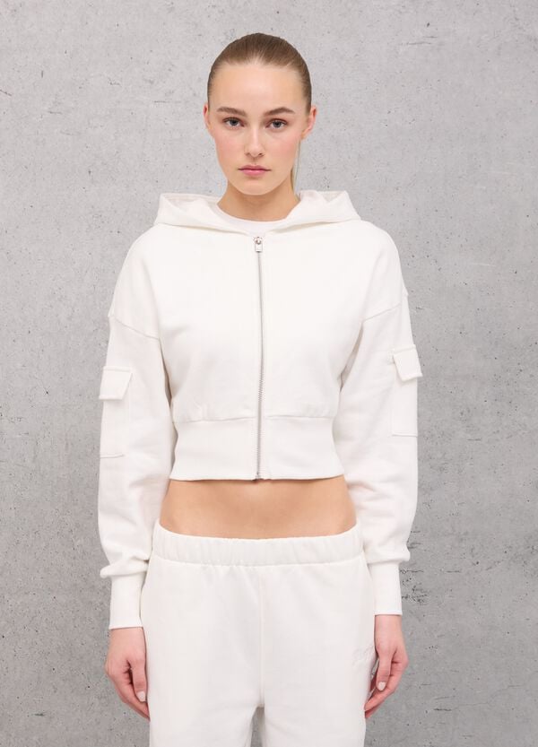 Ovs Crop Cargo Zip Hoodie White