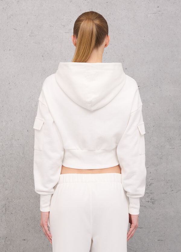 Ovs Crop Cargo Zip Hoodie White