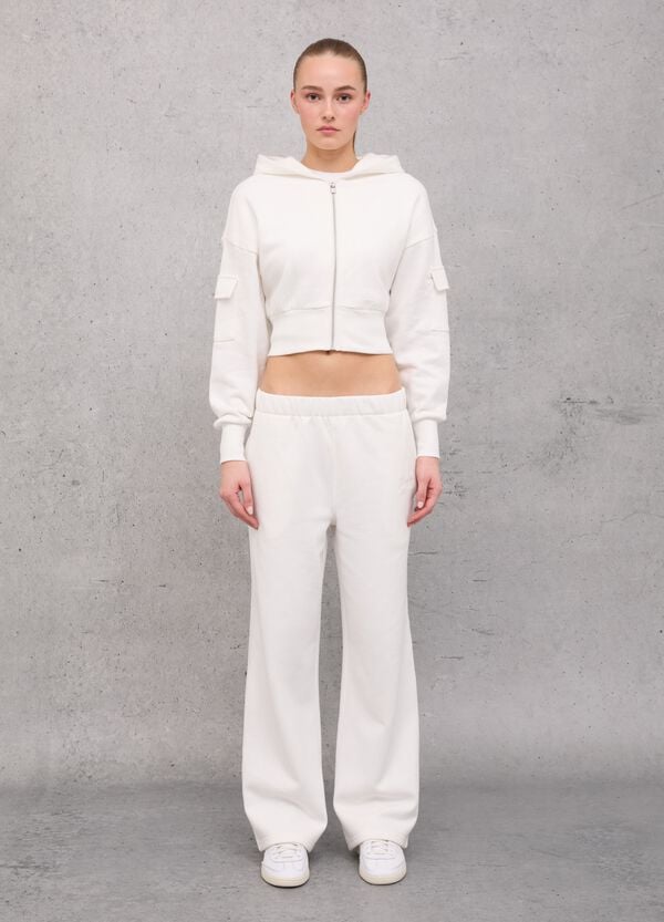 Ovs Crop Cargo Zip Hoodie White