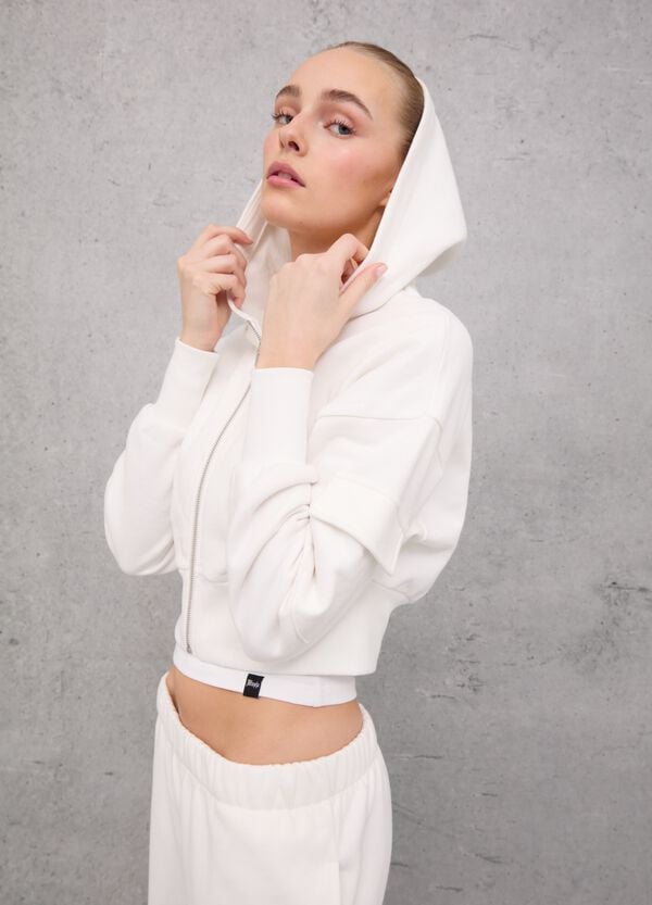 Ovs Crop Cargo Zip Hoodie White