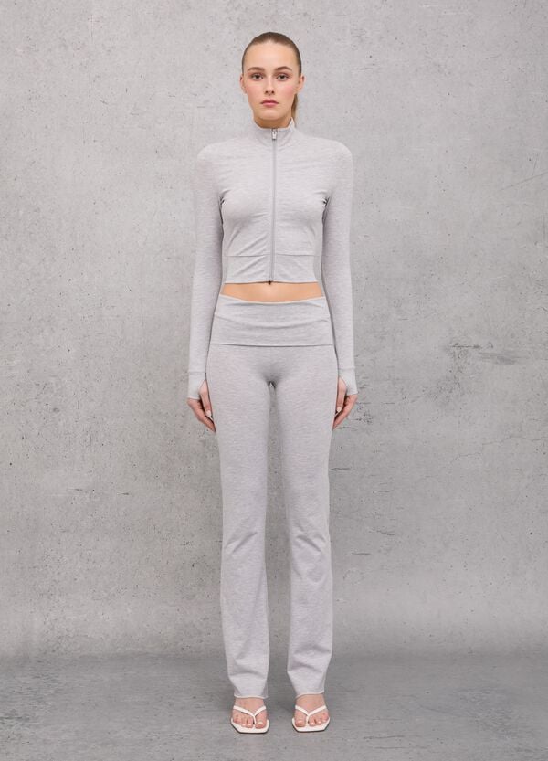 Ovs Crop Jersey Full-zip Grey Mélange