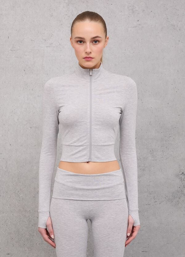 Ovs Crop Jersey Full-zip Grey Mélange