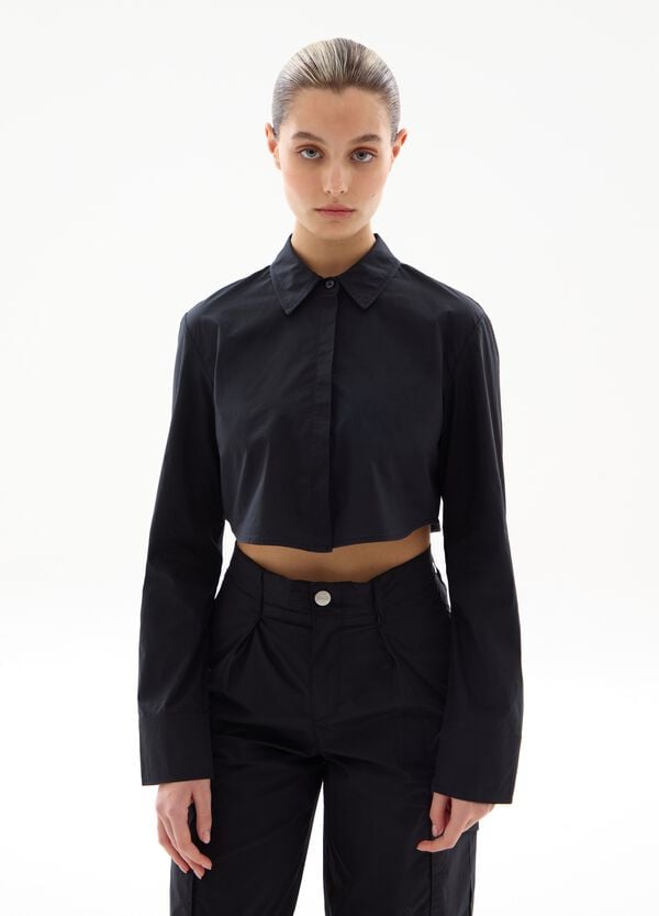 Ovs Crop Shirt Black
