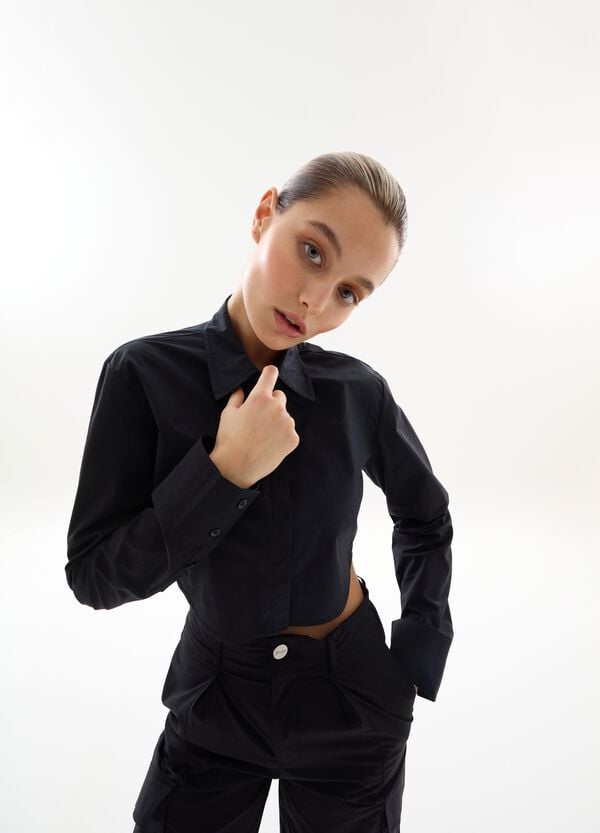 Ovs Crop Shirt Black
