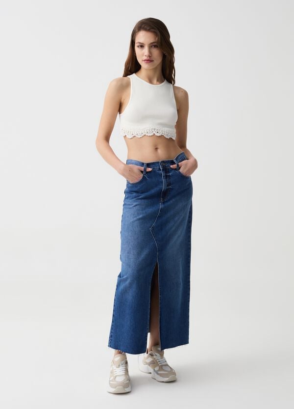 Ovs Crop top a costine con inserto crochet