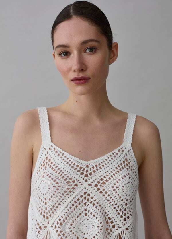 Ovs Crop Top Crochet Con Frange