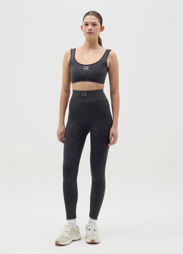 Ovs Crop Top Sportivo A Costine Grigio
