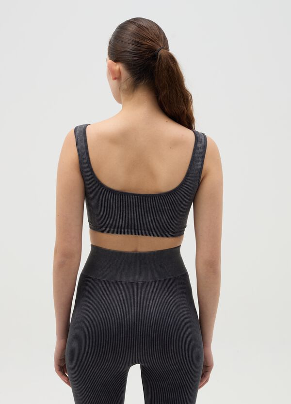 Ovs Crop Top Sportivo A Costine Grigio