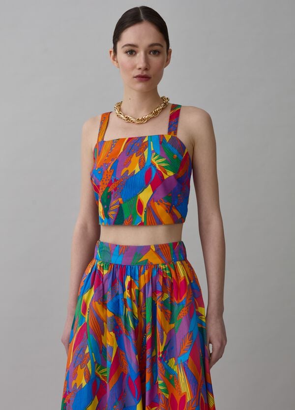 Ovs Crop top stampa foliage tropicale