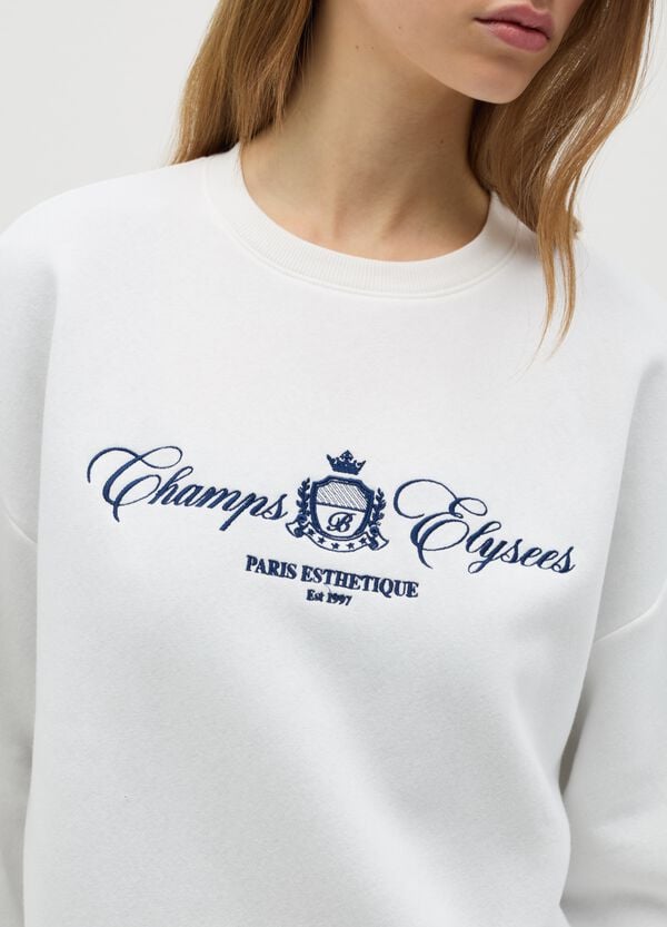Ovs Felpa Bianca Con Ricamo "Champs Elysees"