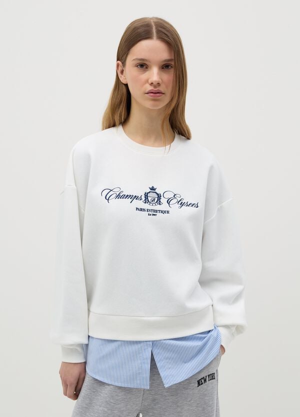 Ovs Felpa bianca con ricamo "Champs Elysees"