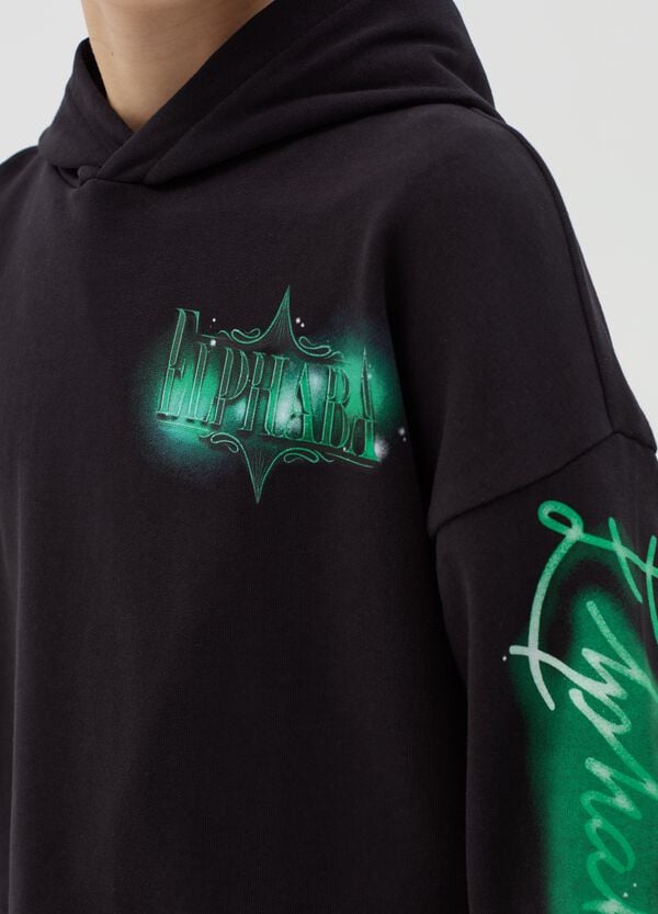 Ovs Felpa Boxy Fit Con Cappuccio Stampa Wicked