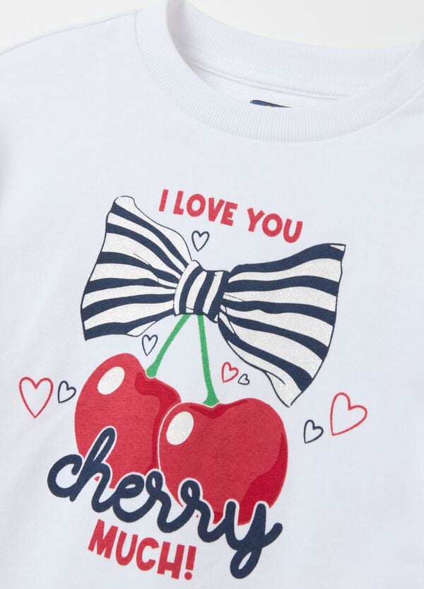 Ovs Felpa Con Volant Stampa "I Love You Cherry Much"