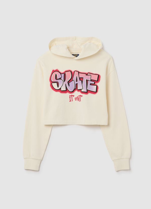 Ovs Felpa crop con cappuccio e stampa "Skate it out"