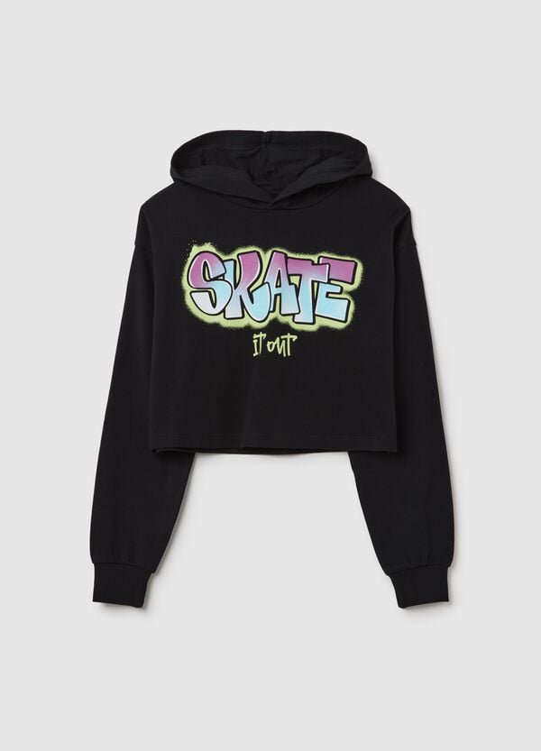 Ovs Felpa crop con cappuccio e stampa "Skate it out"