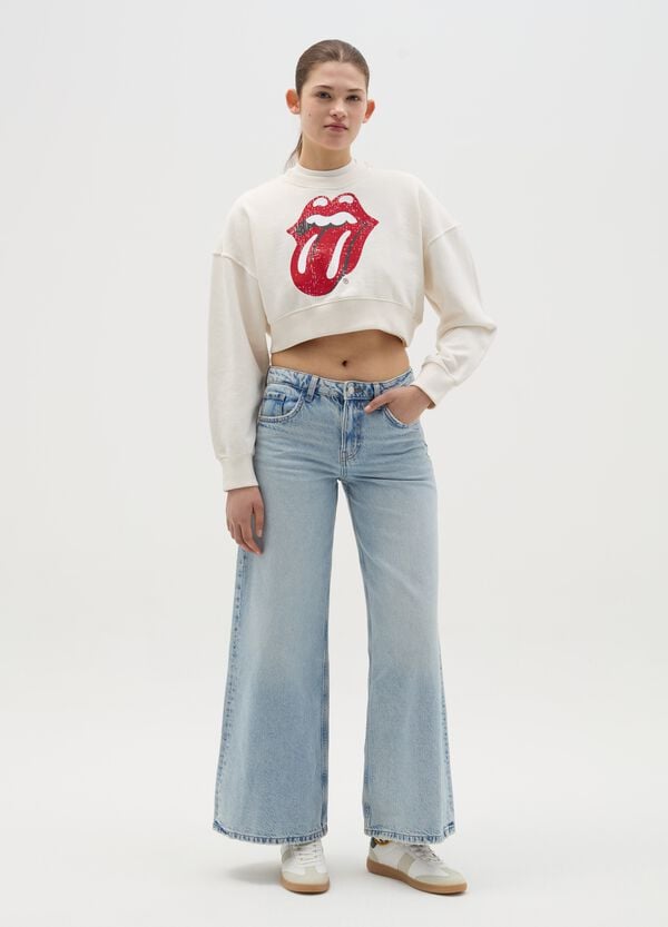 Ovs Felpa Crop Con Stampa Rolling Stones