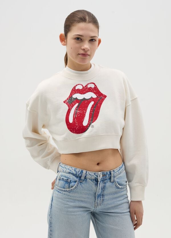 Ovs Felpa crop con stampa Rolling Stones