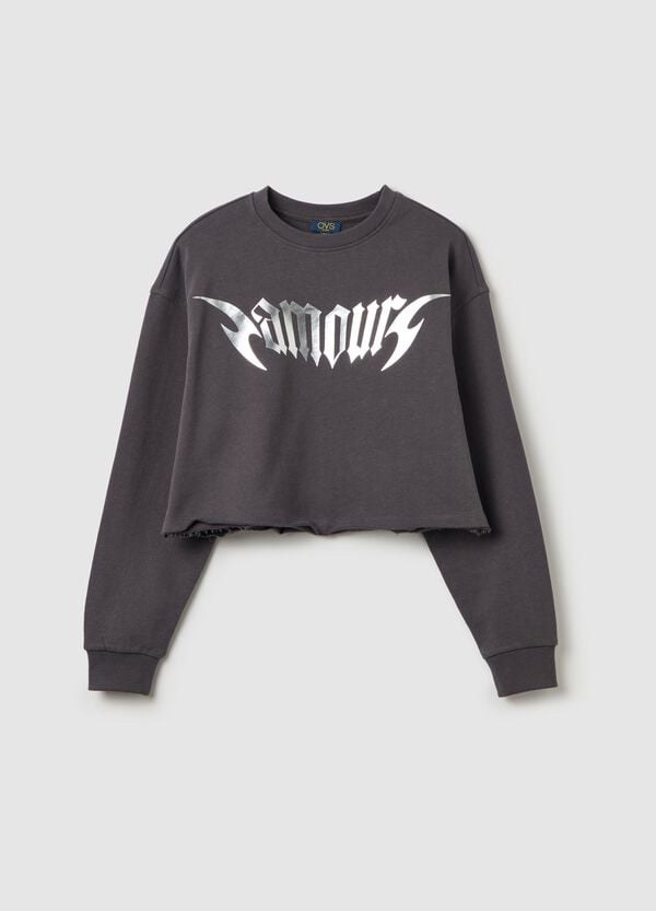 Ovs Felpa crop in French Terry con stampa "Famous"