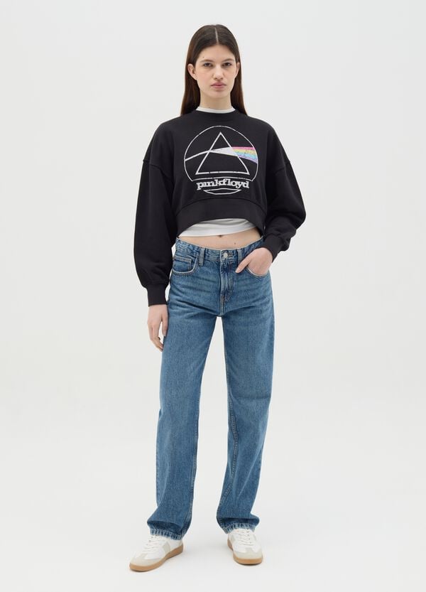 Ovs Felpa Cropped Nera Stampa Pink Floyd