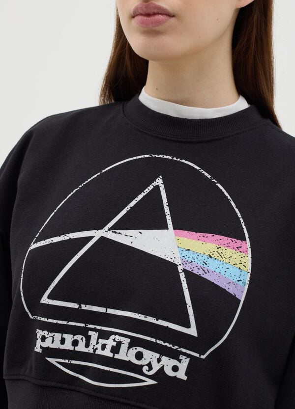 Ovs Felpa Cropped Nera Stampa Pink Floyd